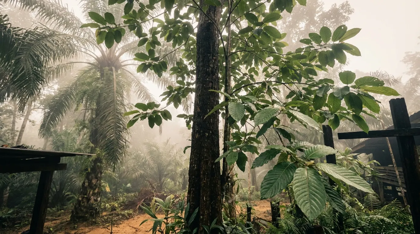 Kratombaum (Mitragyna speciosa) in einer tropischen Landschaft in Südthailand